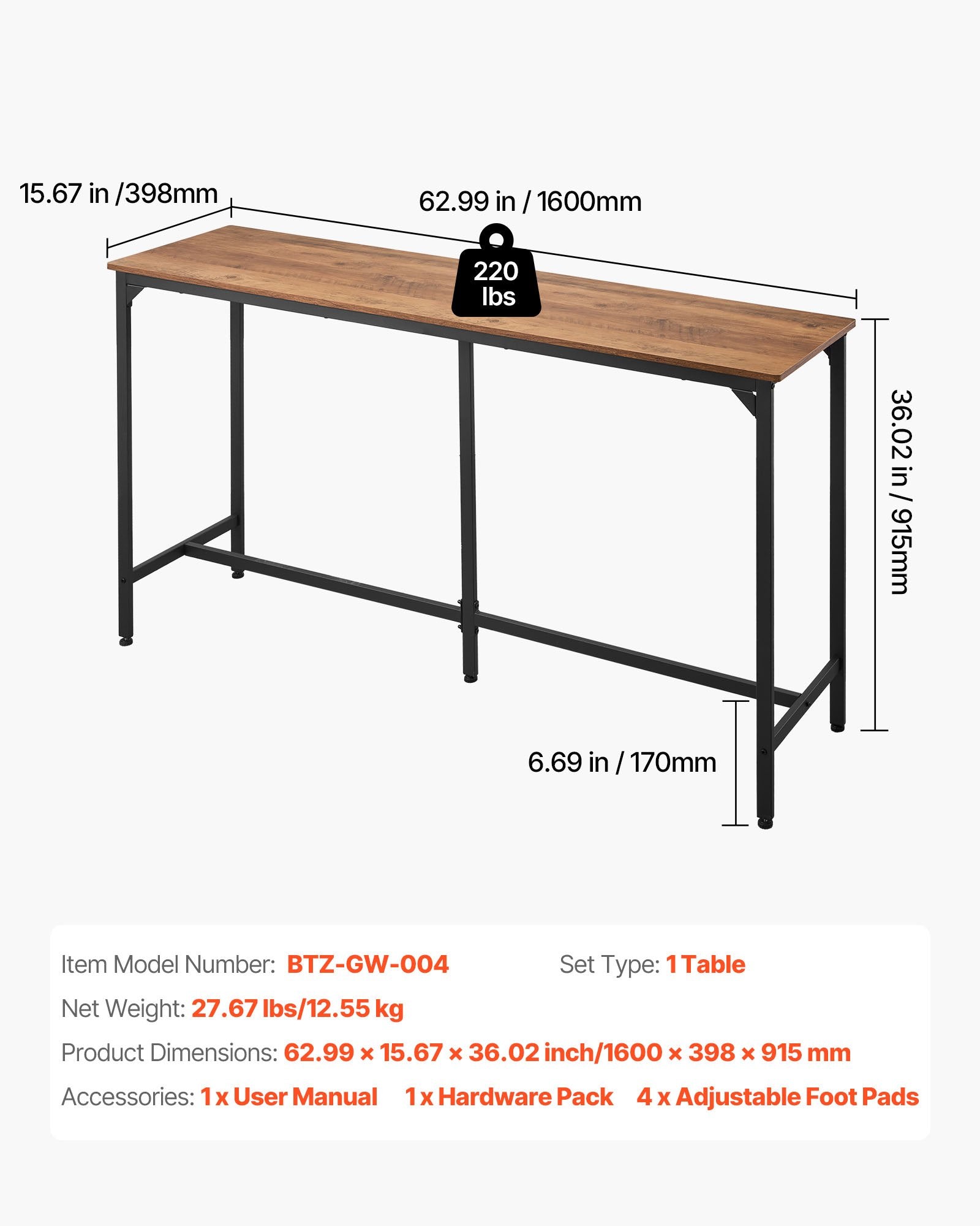 Baro stalas VEVOR BTZ-GW-004, 160 cm ilgio