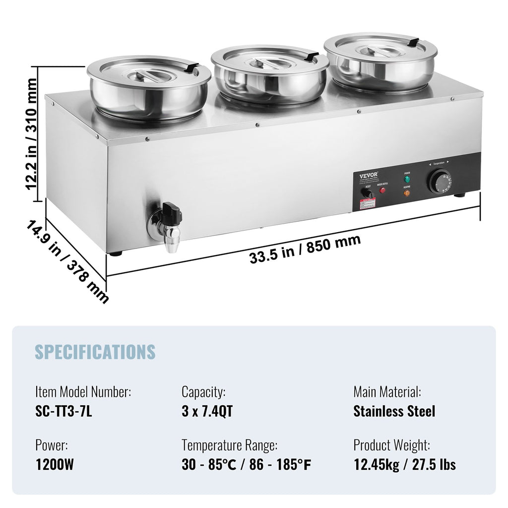 Elektrinis sriubos šildytuvas VEVOR SC-TT3-7L, 1200 W
