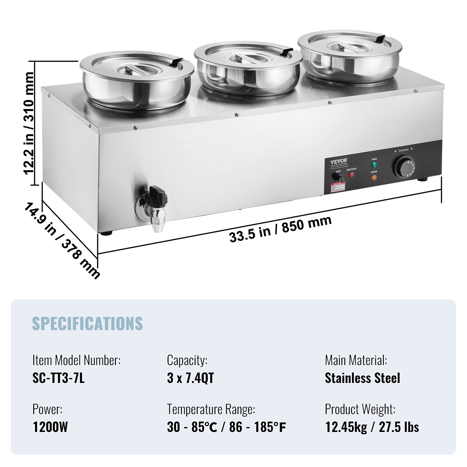 Elektrinis sriubos šildytuvas VEVOR SC-TT3-7L, 1200 W