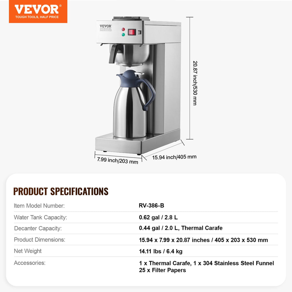 Kavos aparatas VEVOR RV-386-B, 2,8 l talpos