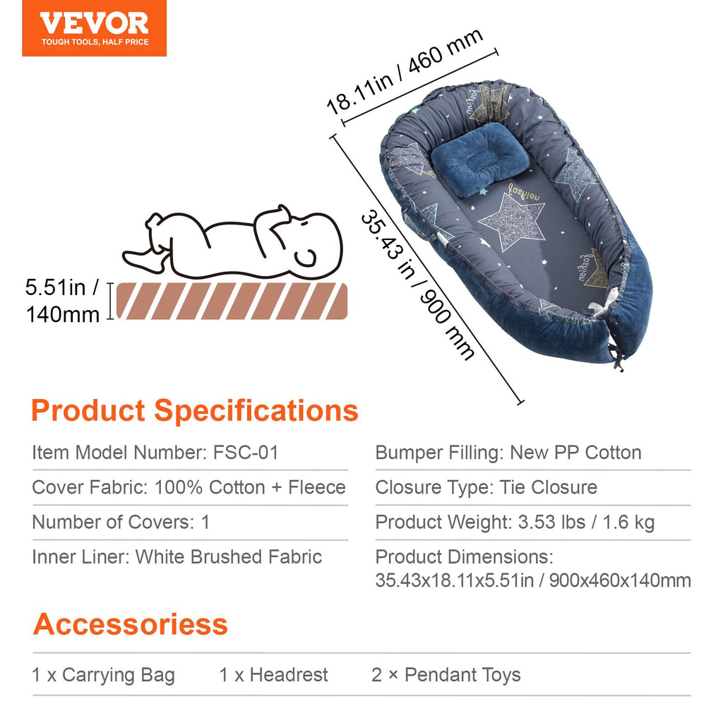 Kūdikio lizdelis VEVOR FSC-01, 100 % medvilnė