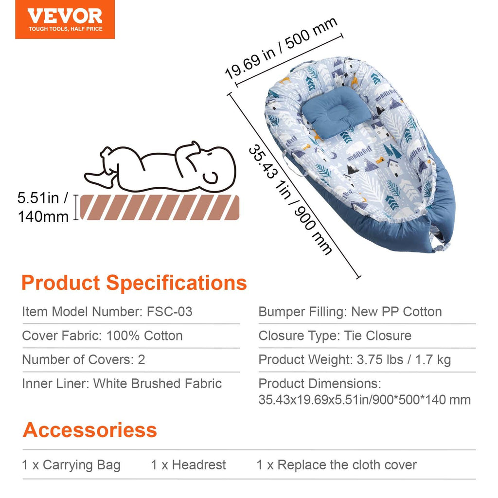 Kūdikio lizdelis VEVOR FSC-03, 100 % medvilnė