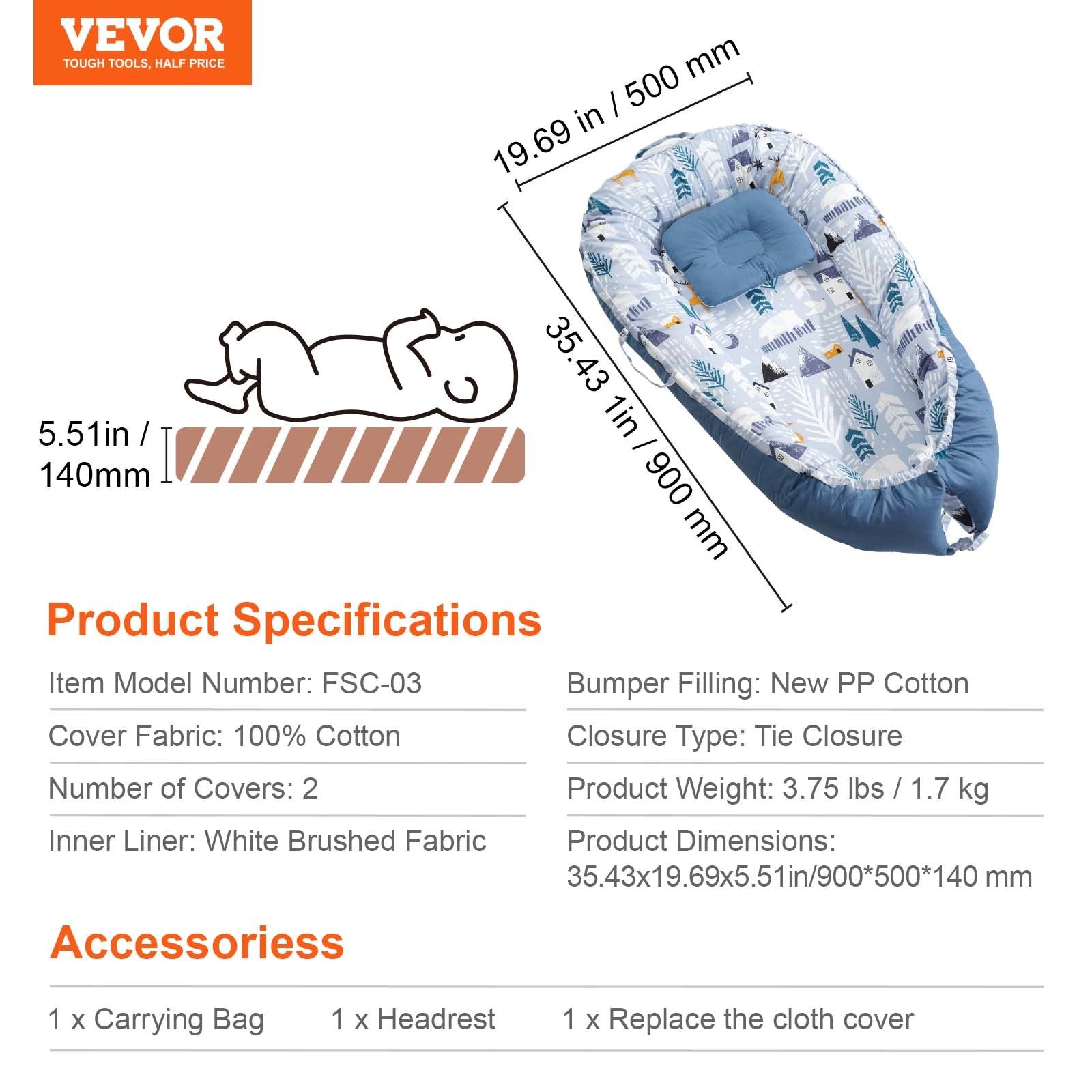 Kūdikio lizdelis VEVOR FSC-03, 100 % medvilnė