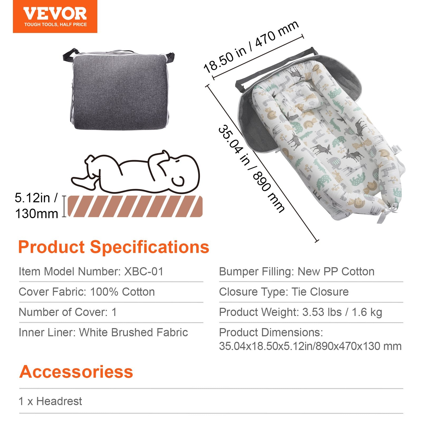 Kūdikio lizdelis VEVOR XBC-01, 100 % medvilnė