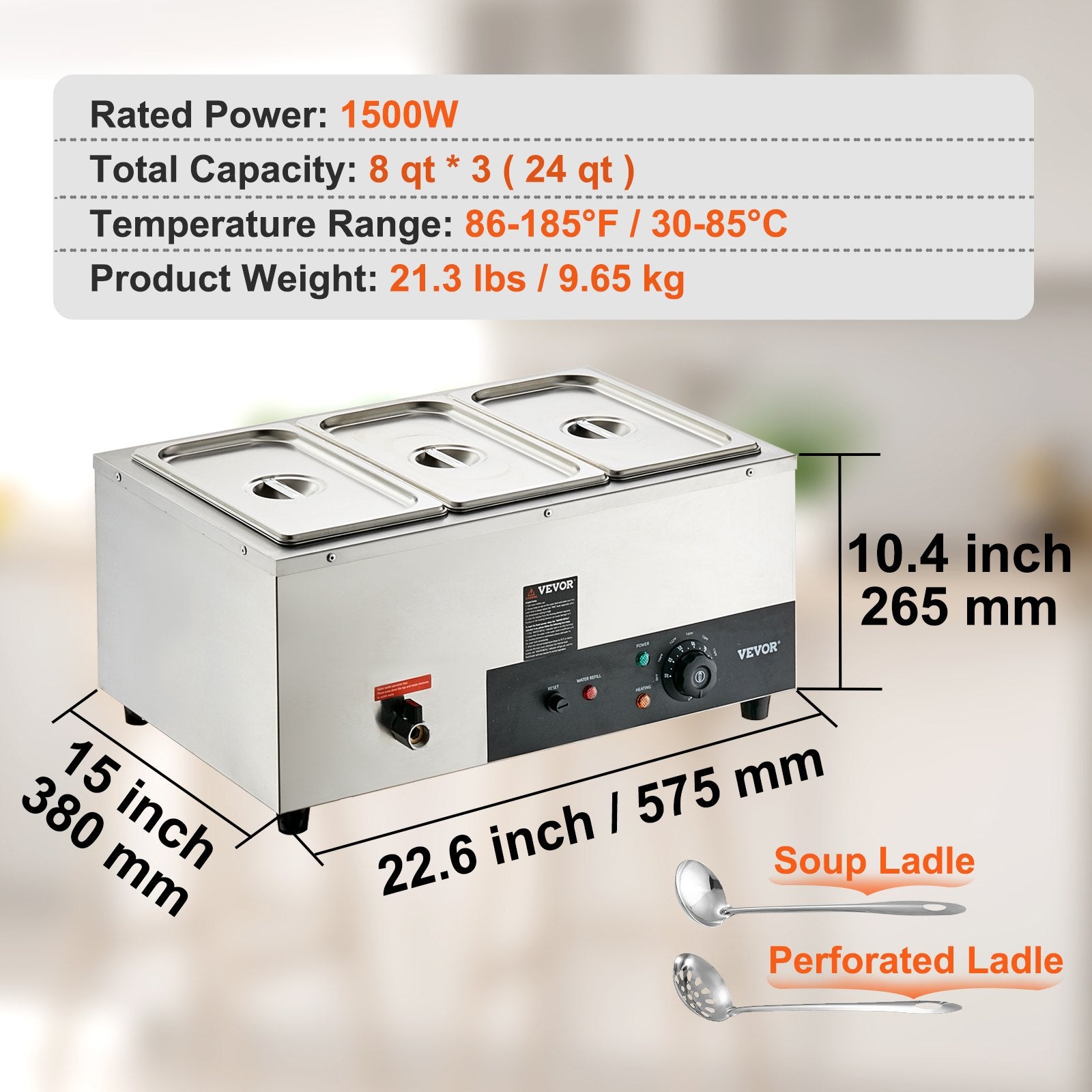 Elektrinis maisto šildytuvas VEVOR Bain Marie, 1500W