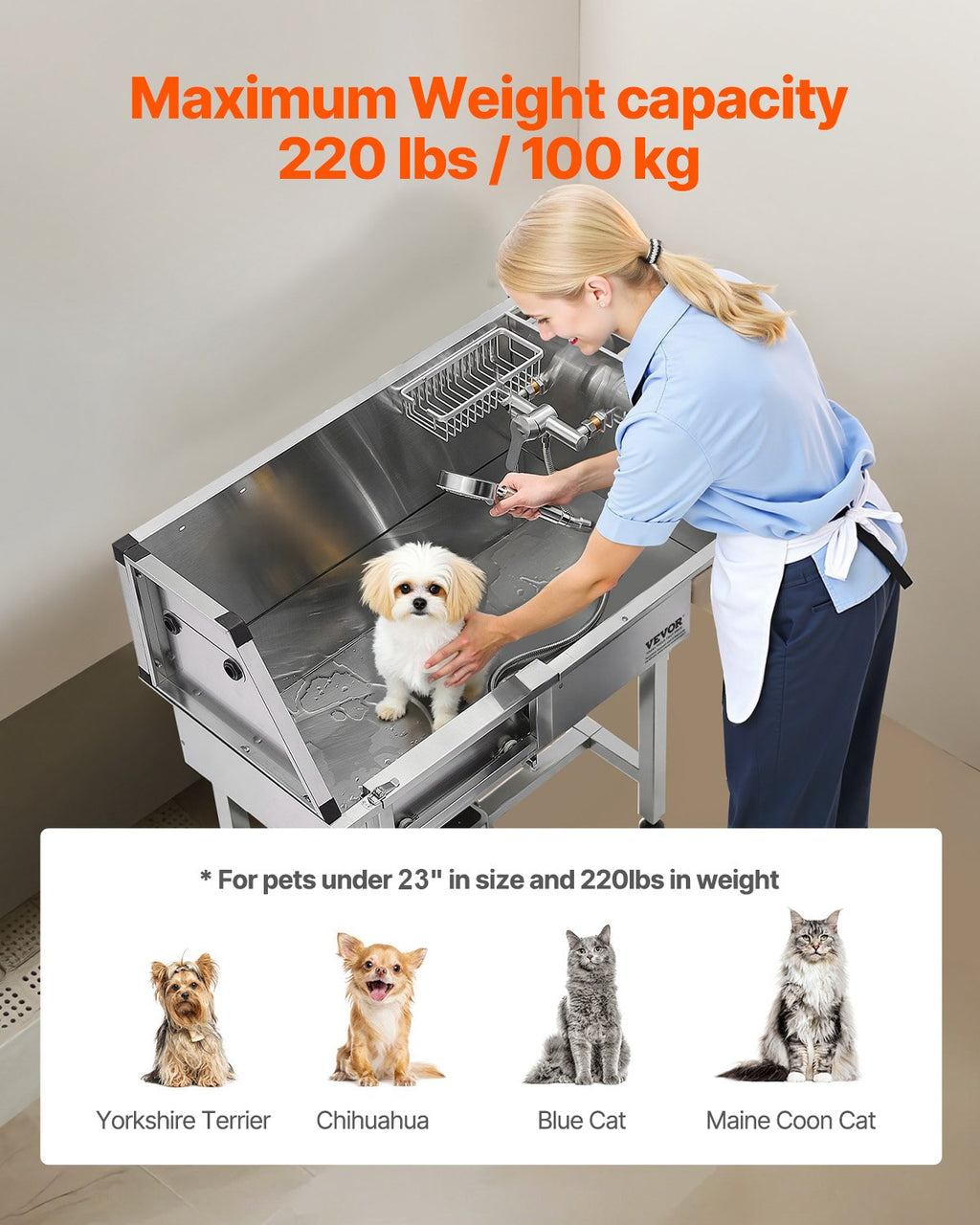 Šunų maudymo vonia VEVOR K2E01004, 86,4 cm nerūdijančio plieno