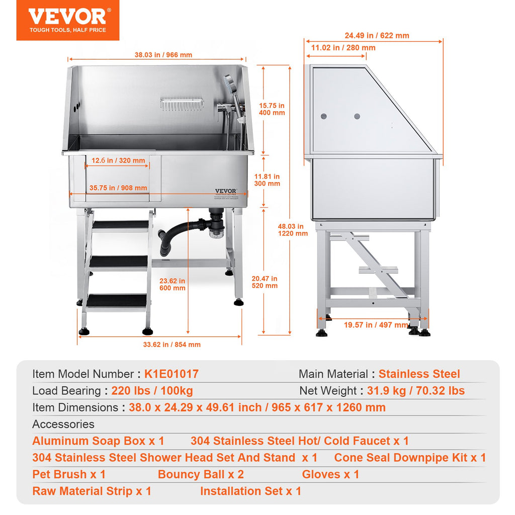 Šunų maudymo vonia VEVOR K1E01017, 96,5 cm