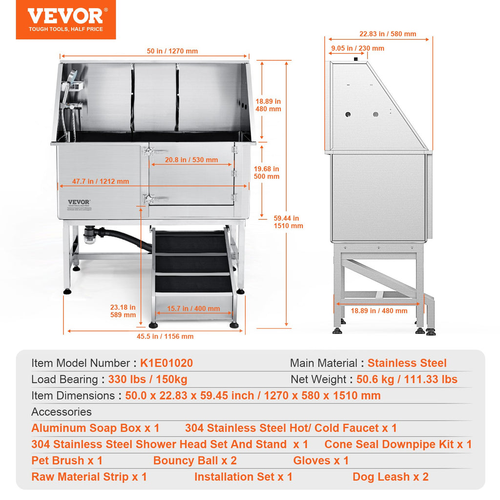 Šunų maudymo vonia VEVOR K1E01020, 127 cm