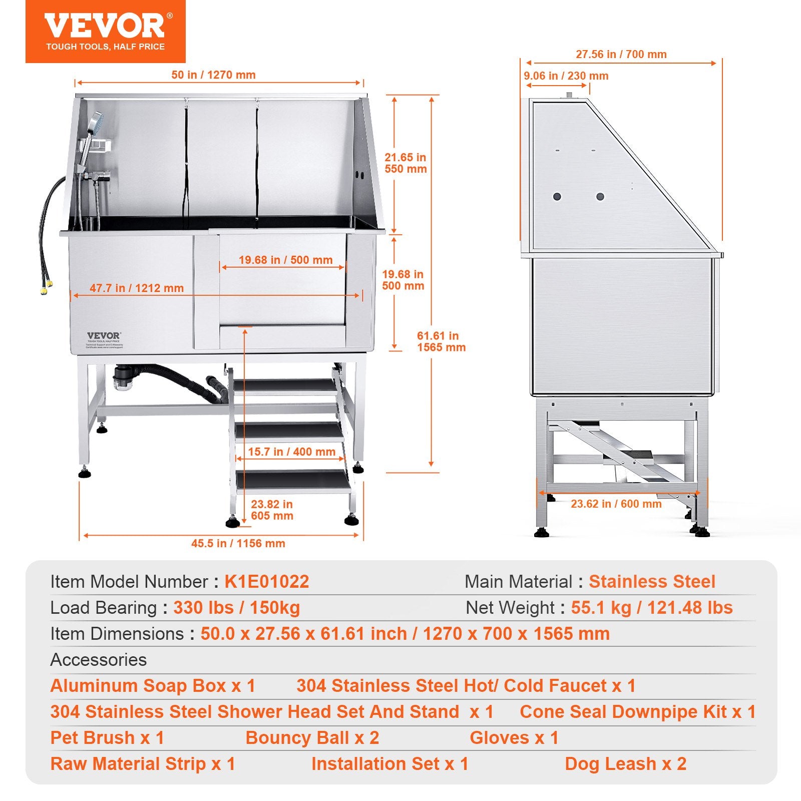 Šunų maudymo vonia VEVOR K1E01022, 127 cm