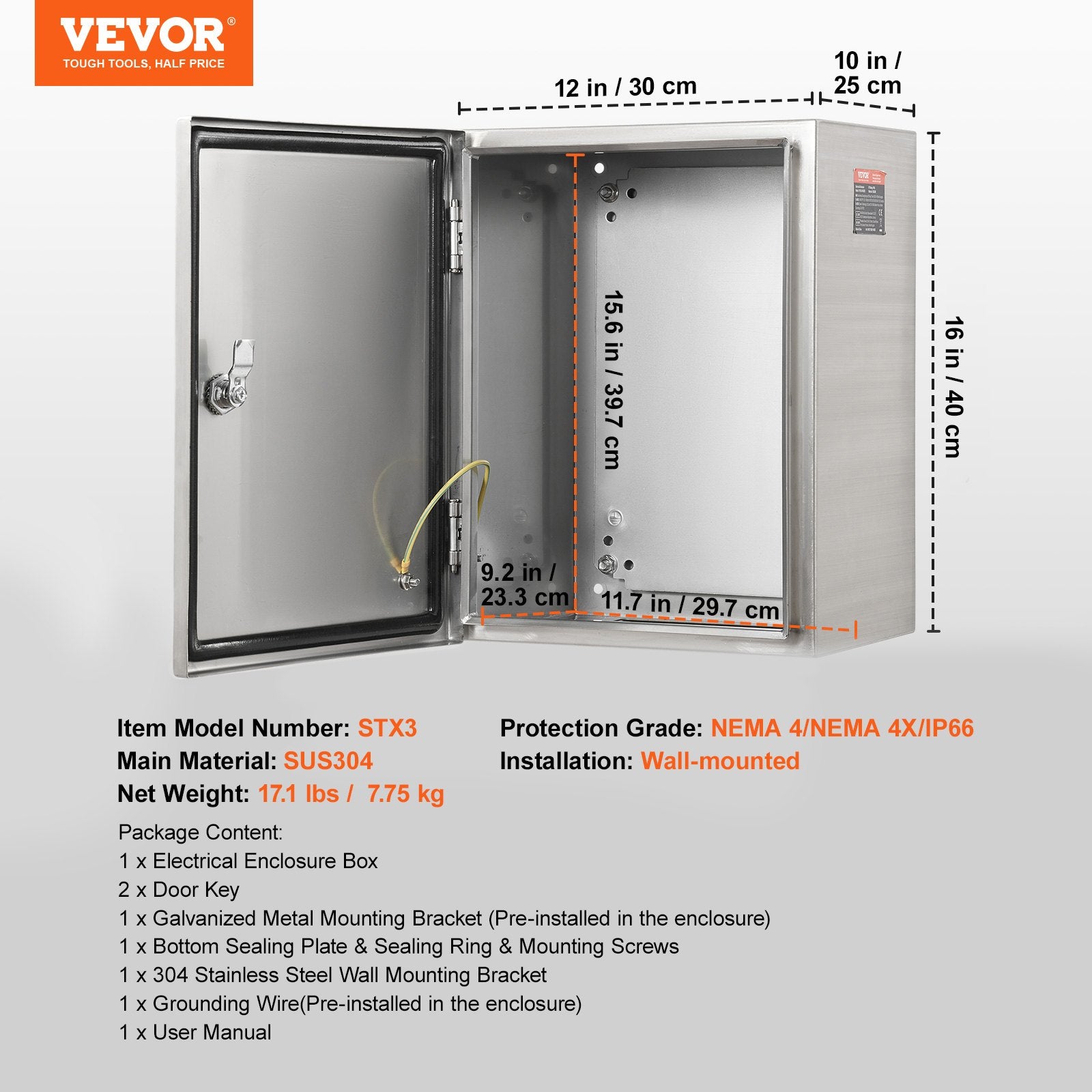 Elektros skydinė VEVOR SP-B3-403025, 40x30x25 cm