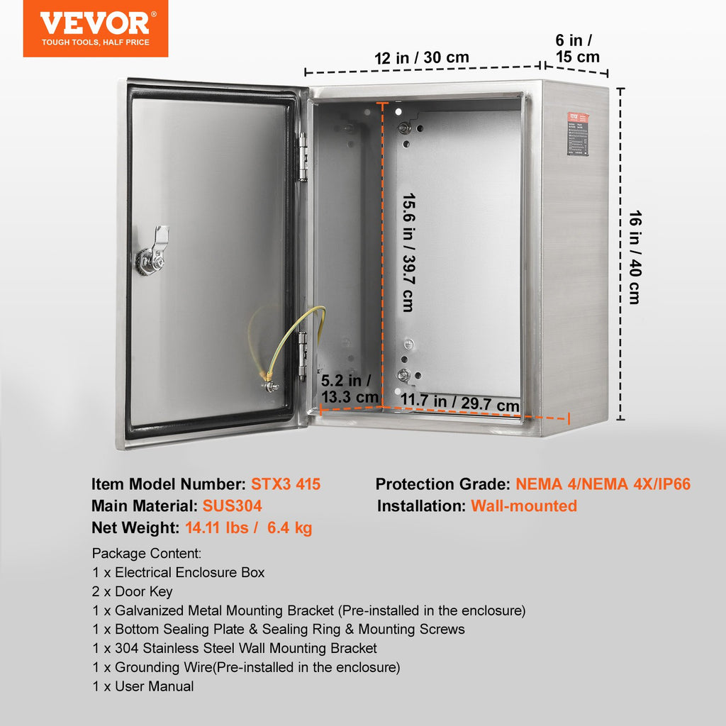Elektros skydinė VEVOR SP-B3-403015, 40x30x15 cm