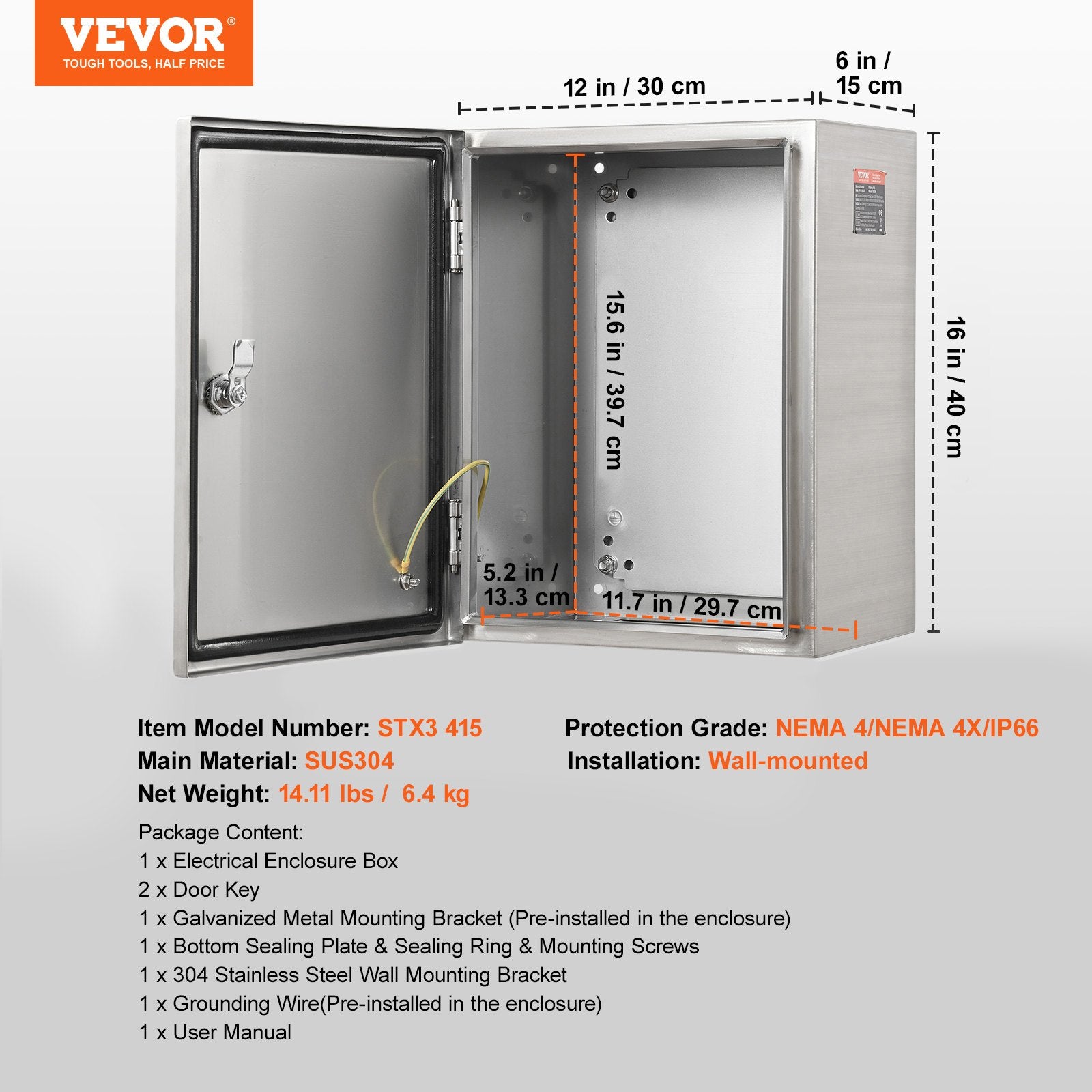Elektros skydinė VEVOR SP-B3-403015, 40x30x15 cm