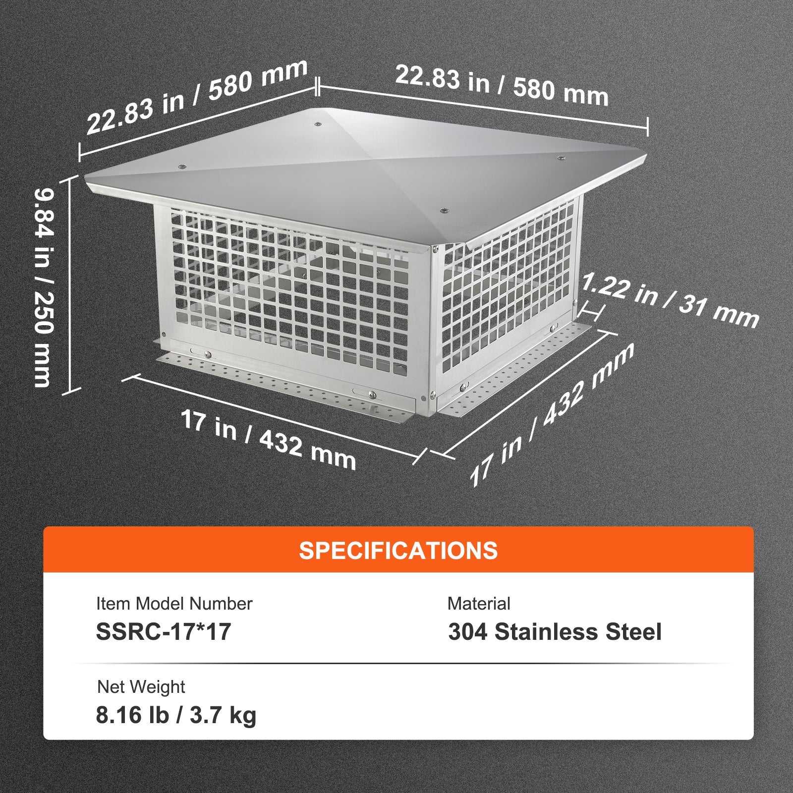 Kamino stogelis VEVOR SSRC-17*17, 431,8x431,8 mm