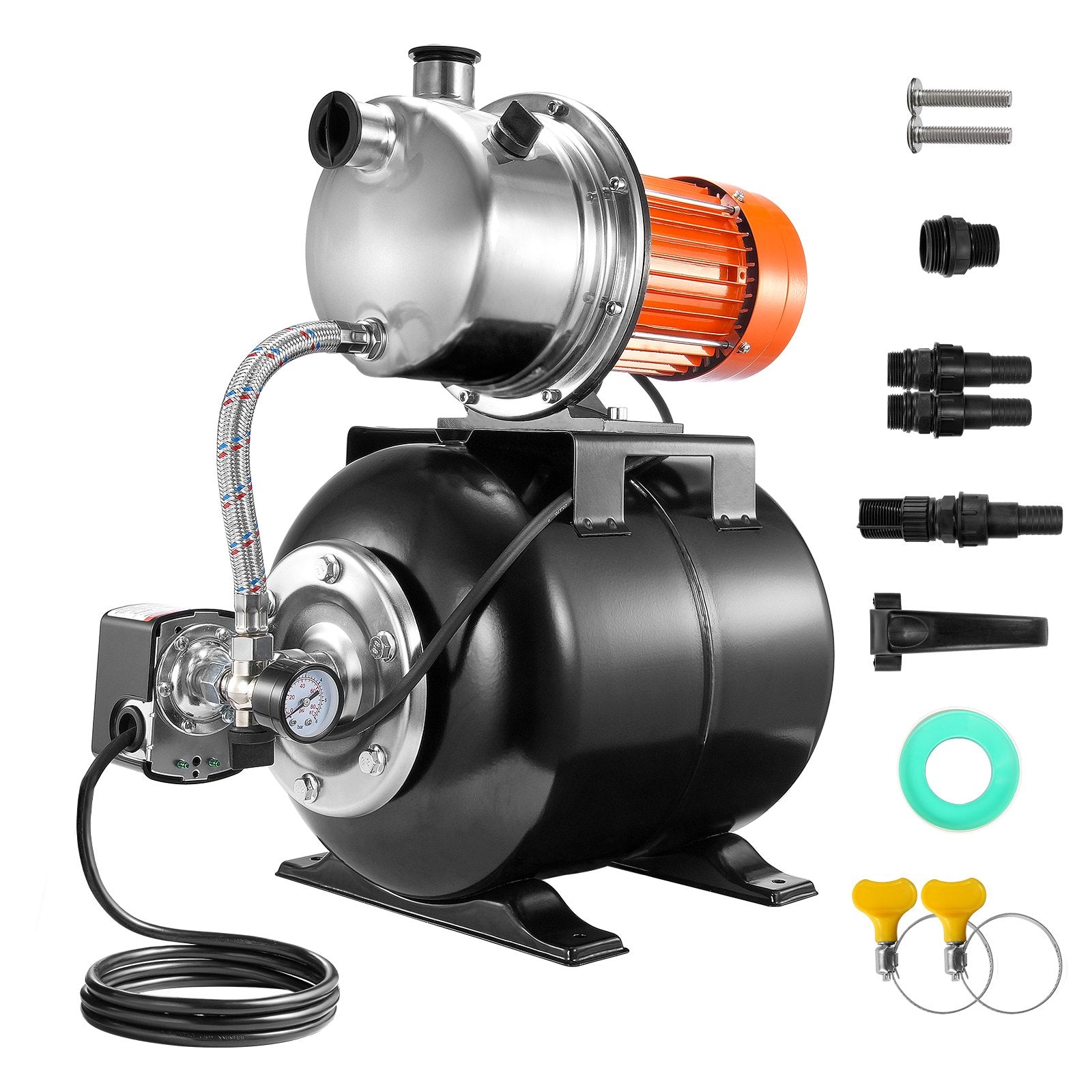 Vandens siurblys su hidroforu VEVOR FSGP1200Cinox-2, 1193W