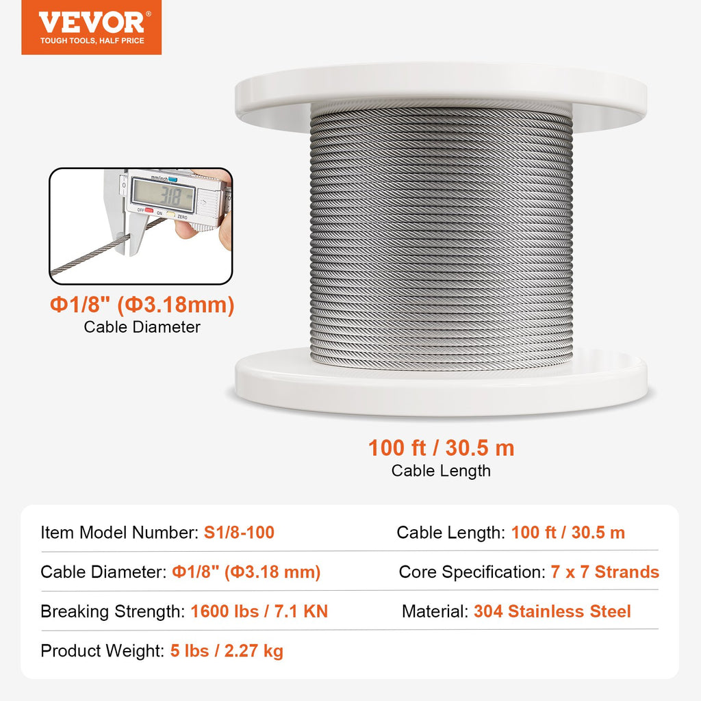 Plieninio lyno rinkinys VEVOR S1/8-100, 30,5 m
