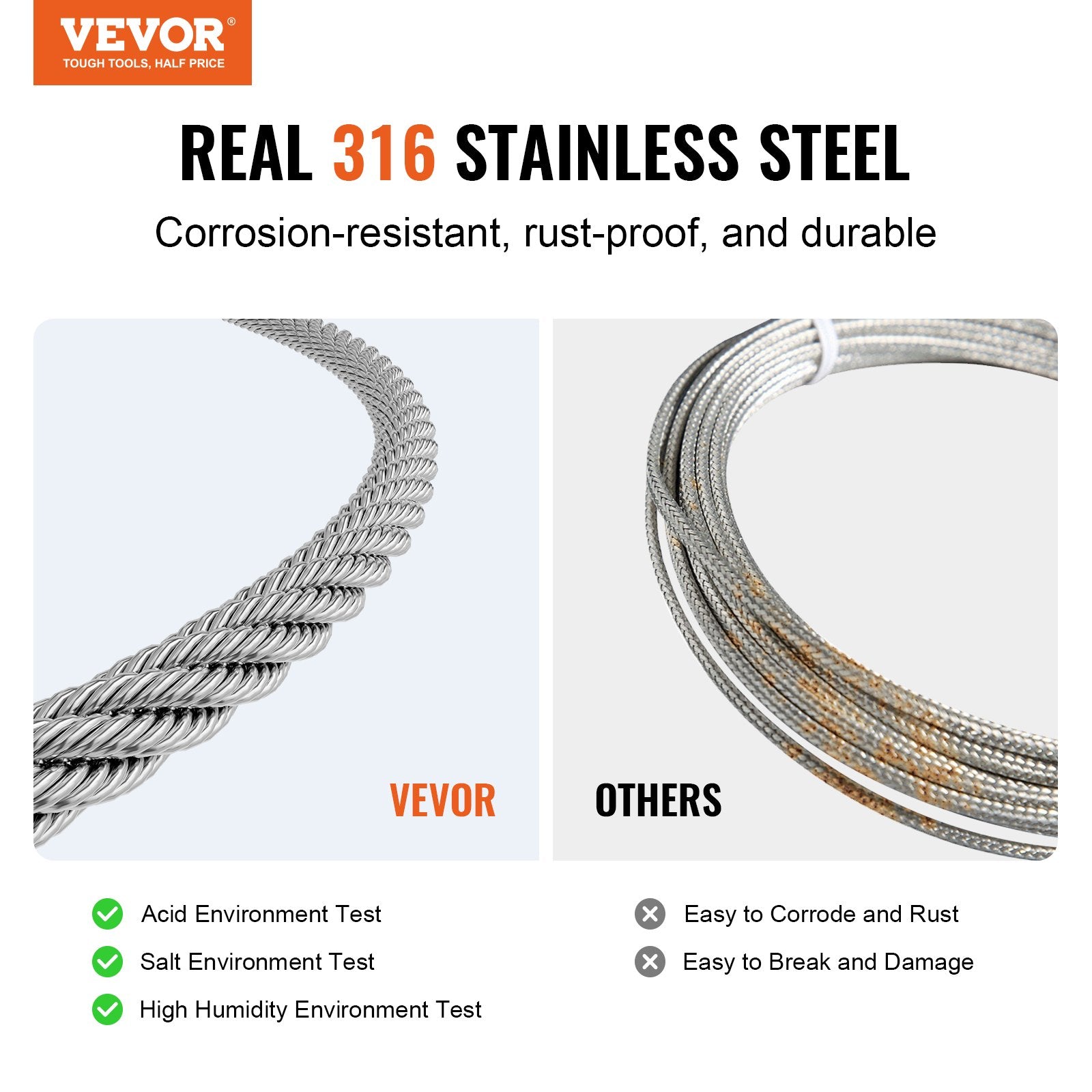 Plieninis trosas VEVOR S1/8-600, 182,3 m