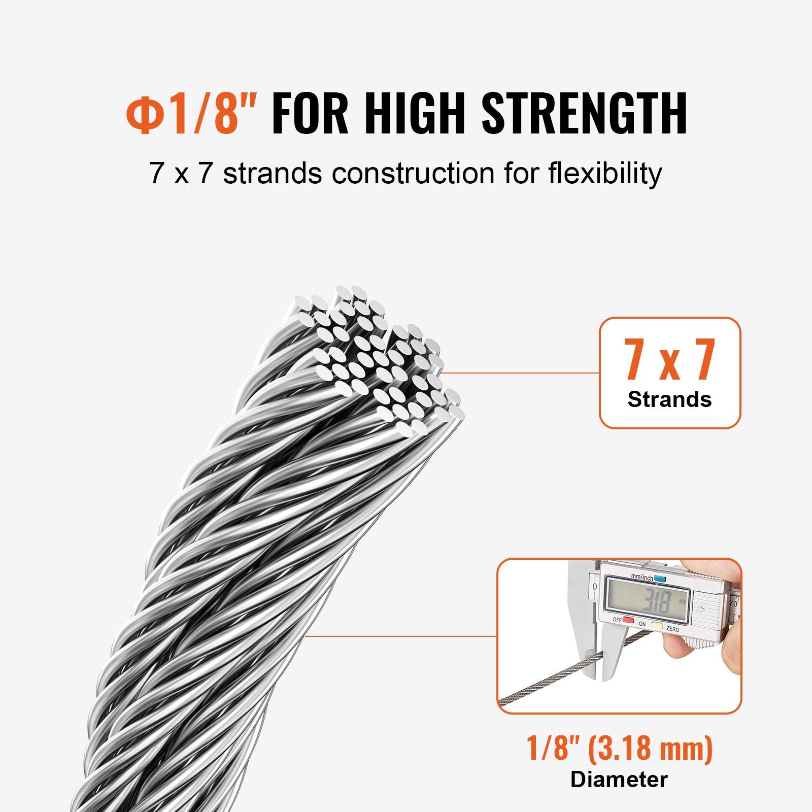 Plieninis trosas VEVOR S1/8-600, 182,3 m
