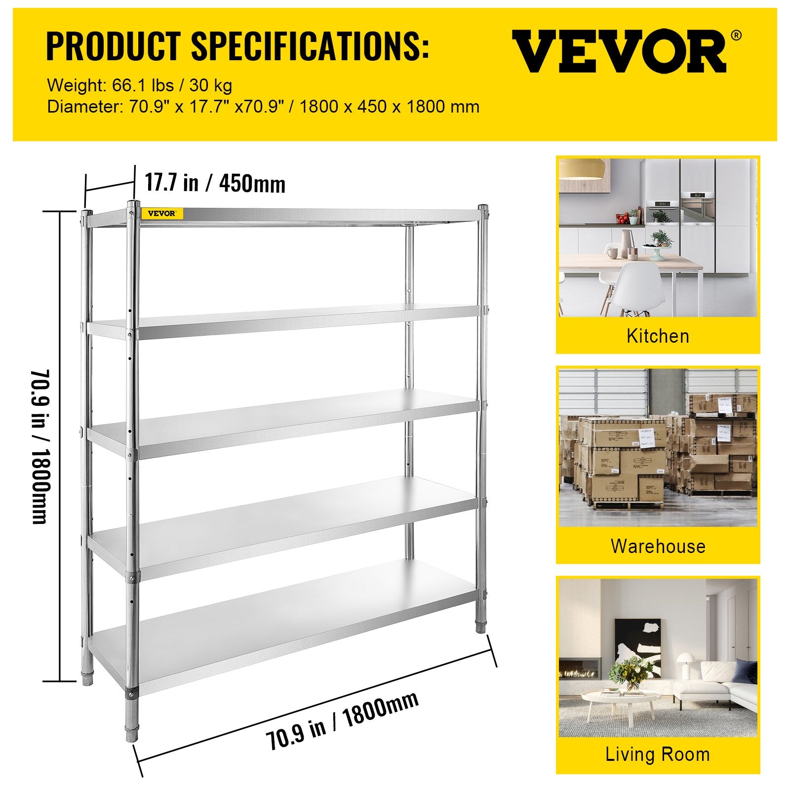 Sandėliavimo lentyna VEVOR VV-SSS-5-72, 748 kg keliamoji galia