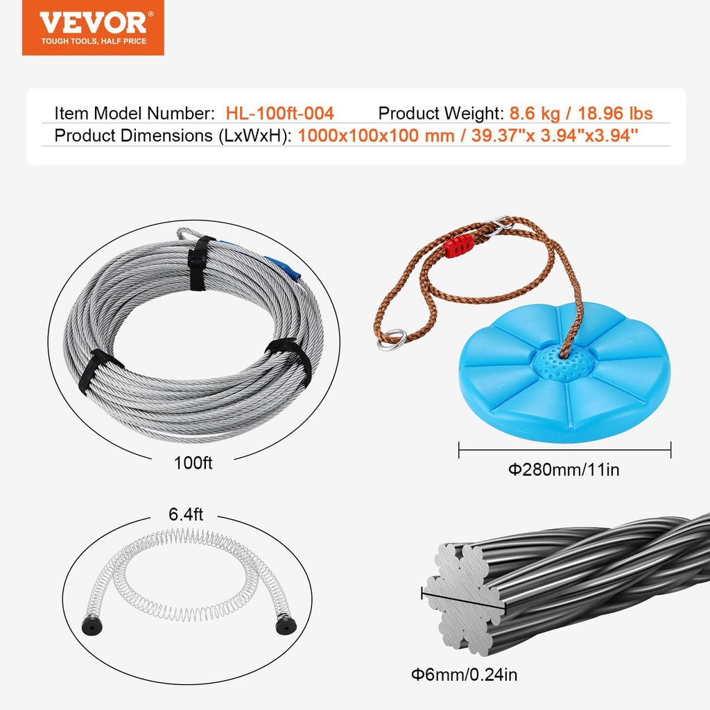 Trosinis nusileidimas (Zipline) VEVOR HL-100ft-004, 30,5 m