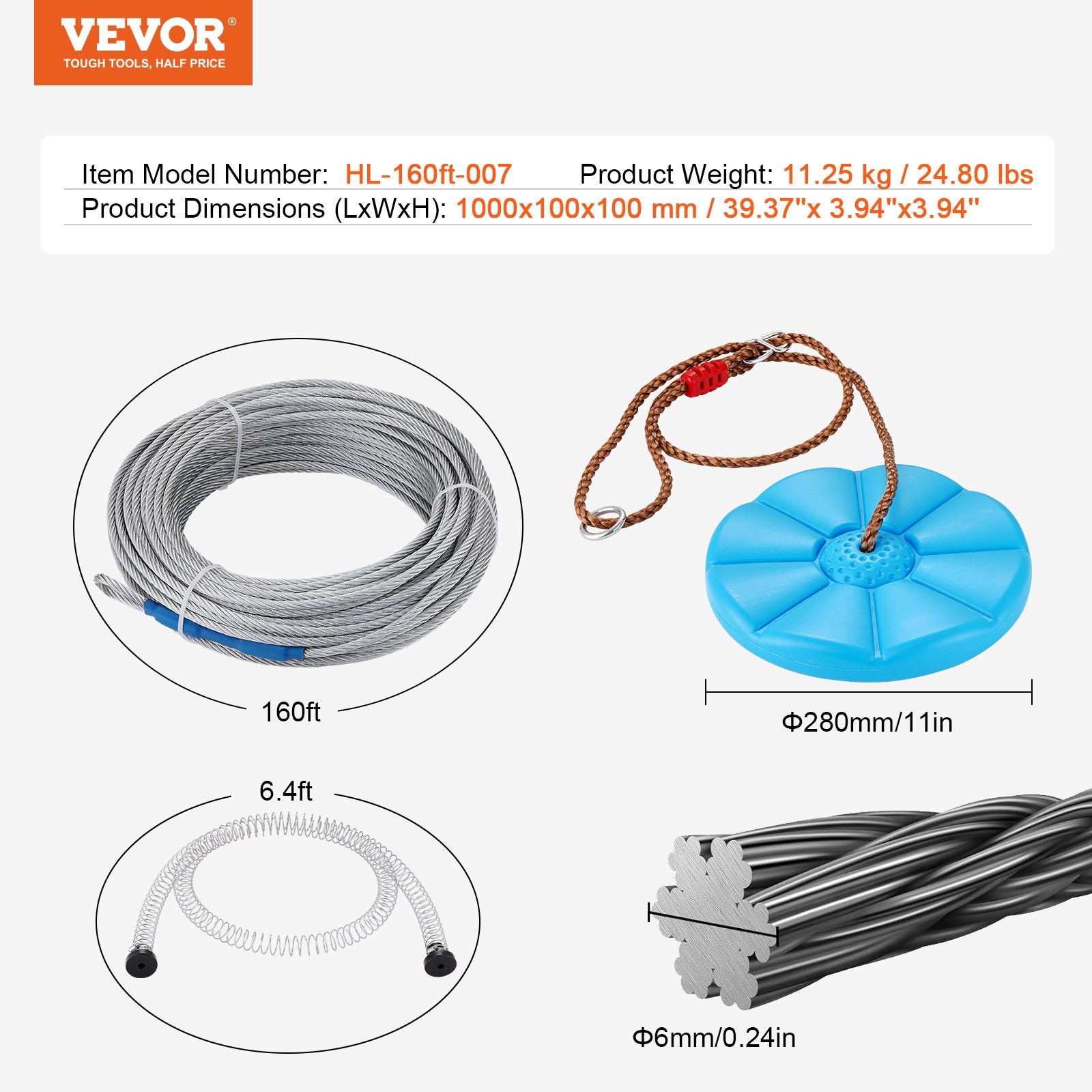 Šliuožimo lynas (Zipline) VEVOR HL-160ft-007, 48,8 m
