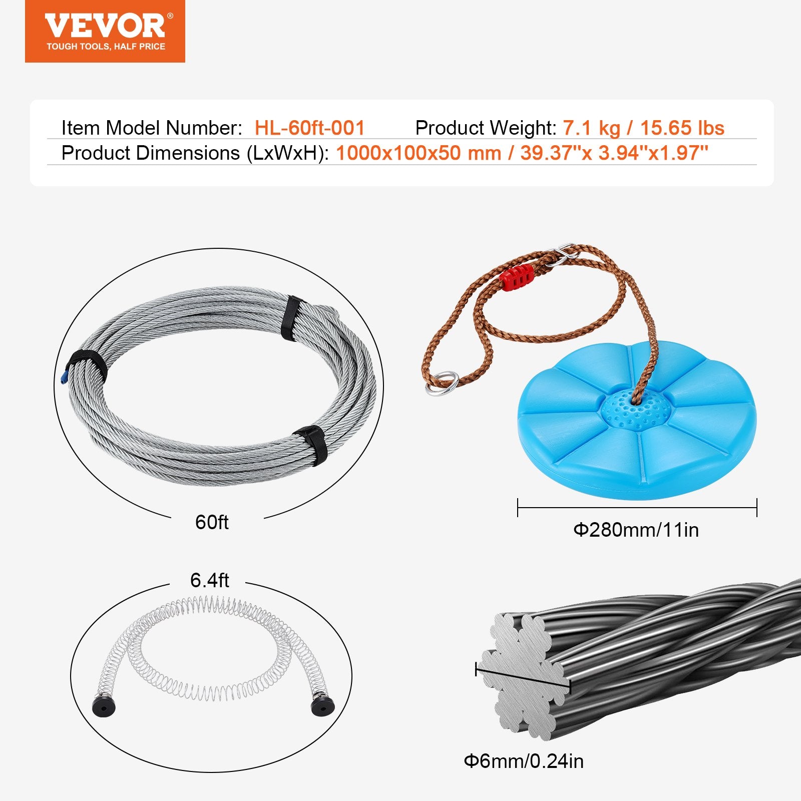 Lynų nusileidimo rinkinys VEVOR HL-60ft-001, 18,3 m