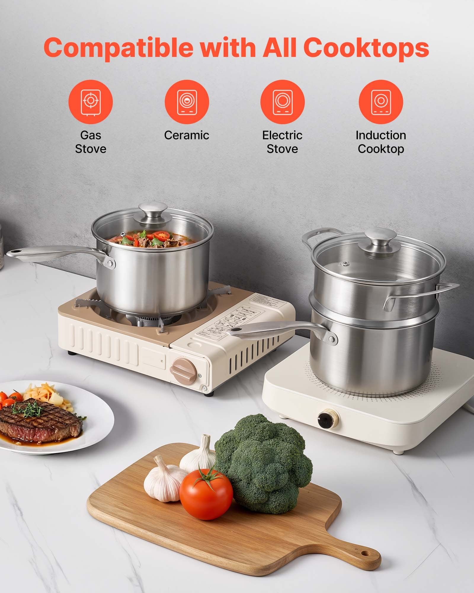 Puodas su garinimo įdėklu VEVOR CS018-3, 2,37 l