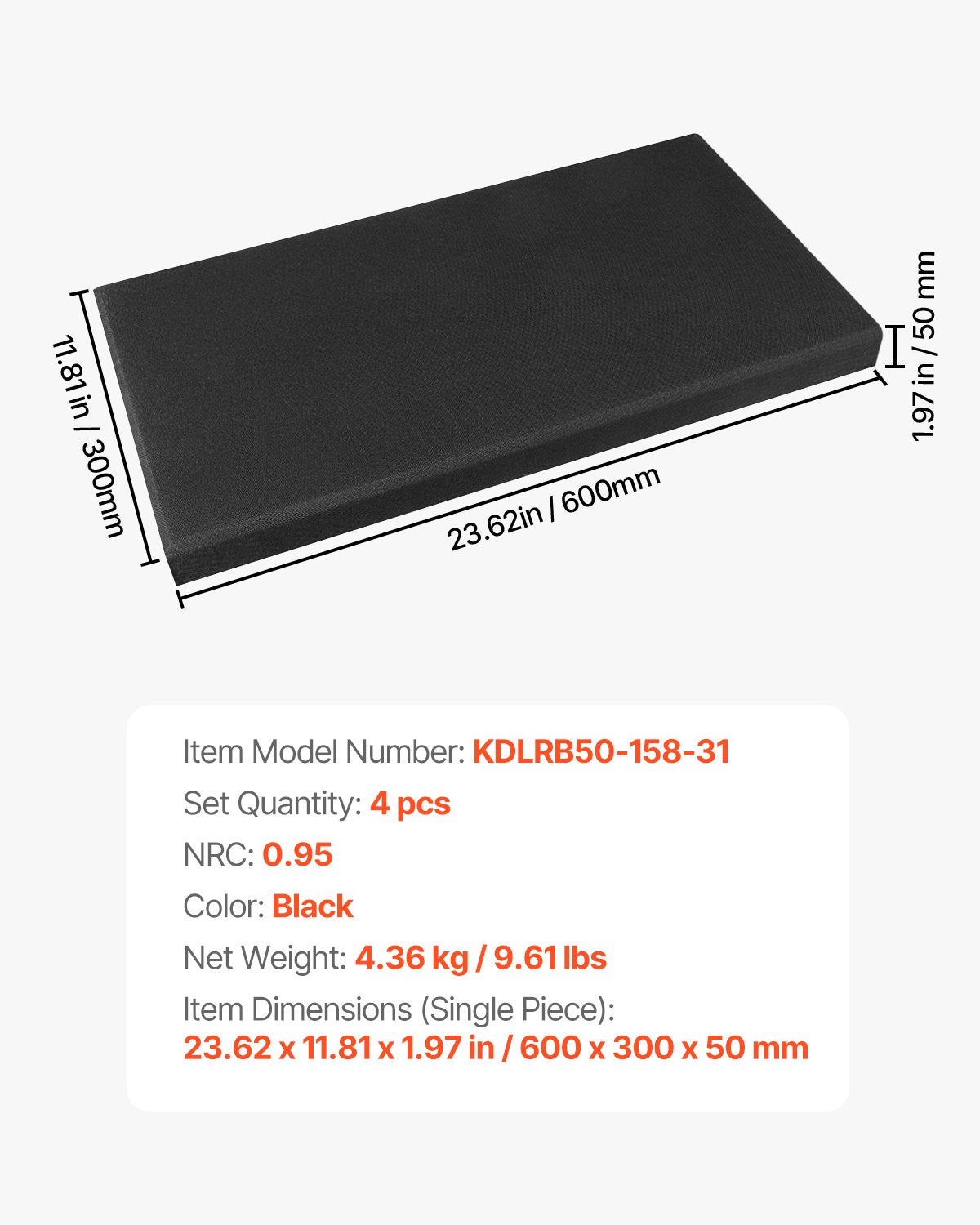 Akustinės panelės VEVOR KDLRB50-158-31, 4 vnt.