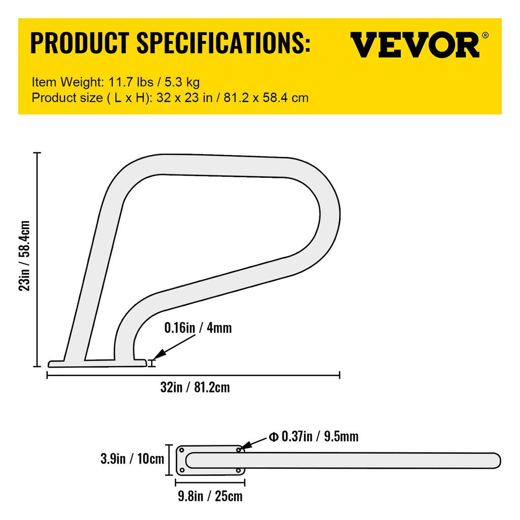 Baseino turėklas VEVOR 32x23", 113 kg apkrova