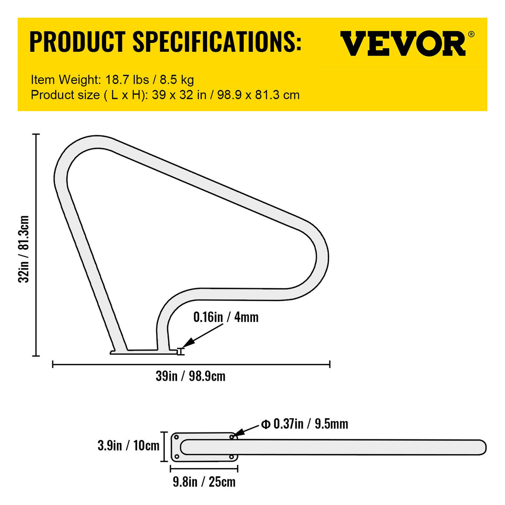 Baseino turėklas VEVOR 39x32", 113 kg keliamoji galia