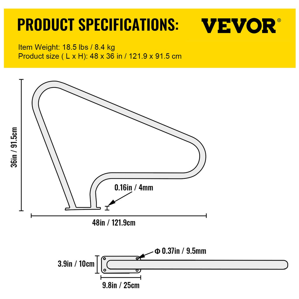 Baseino turėklas VEVOR 48x36", 113 kg apkrova