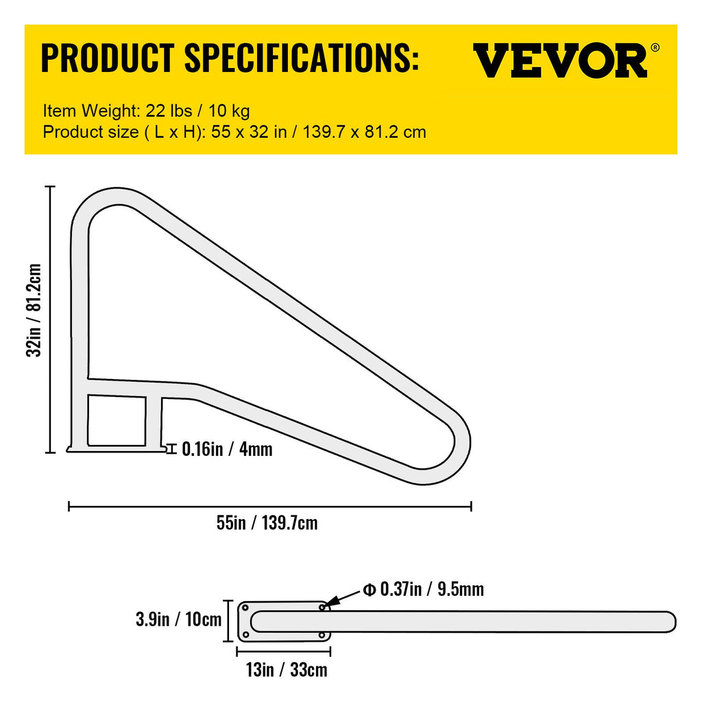 Baseino turėklas VEVOR 139,7x81,3 cm, 113,4 kg apkrova