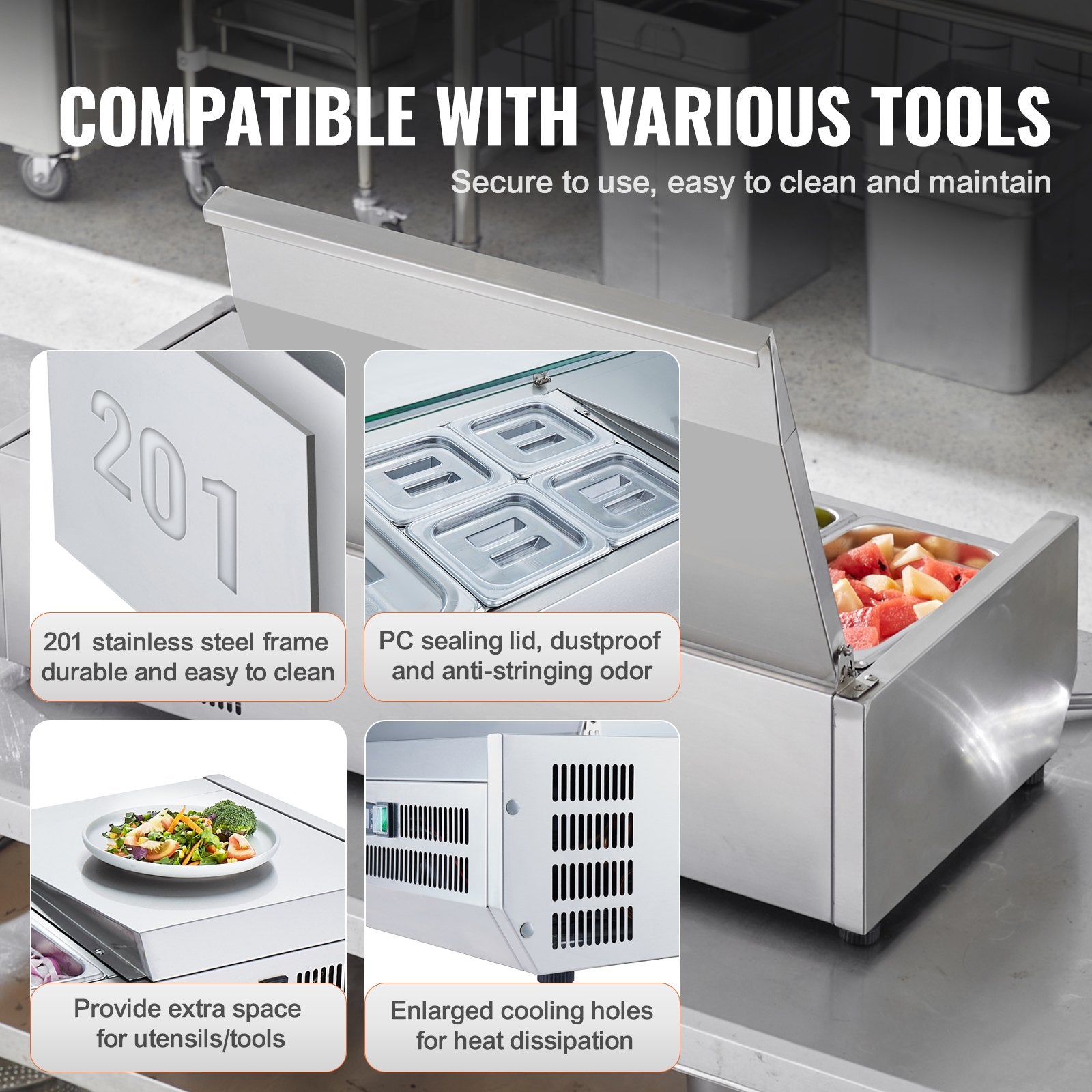 Šaldoma ingredientų vitrina VEVOR D40TW-G, 140 W