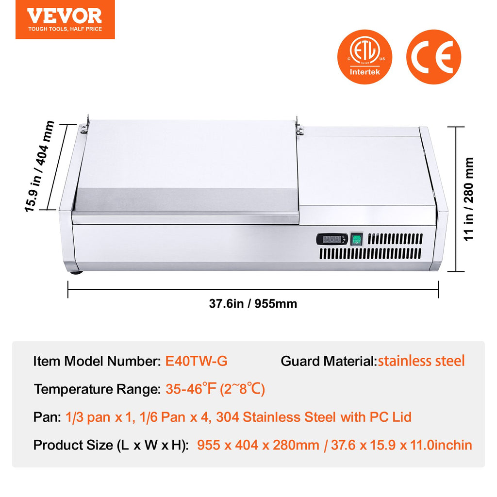 Šaldoma ingredientų vitrina VEVOR D40TW-G, 140 W