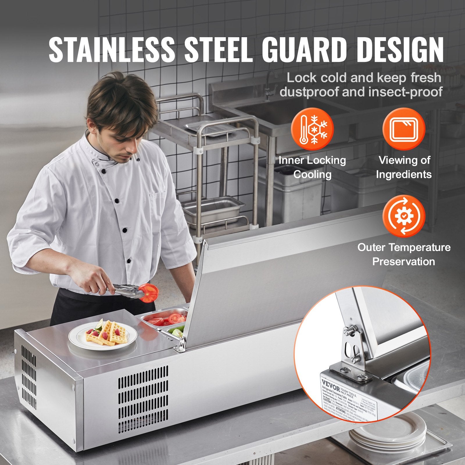 Šaldoma ingredientų vitrina VEVOR D48TW-G, 140 W