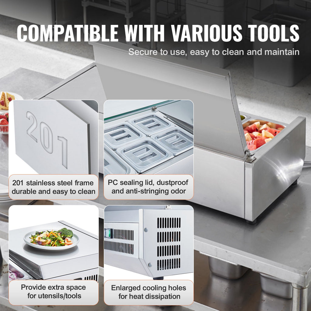 Šaldoma ingredientų vitrina VEVOR D48TW-G, 140 W