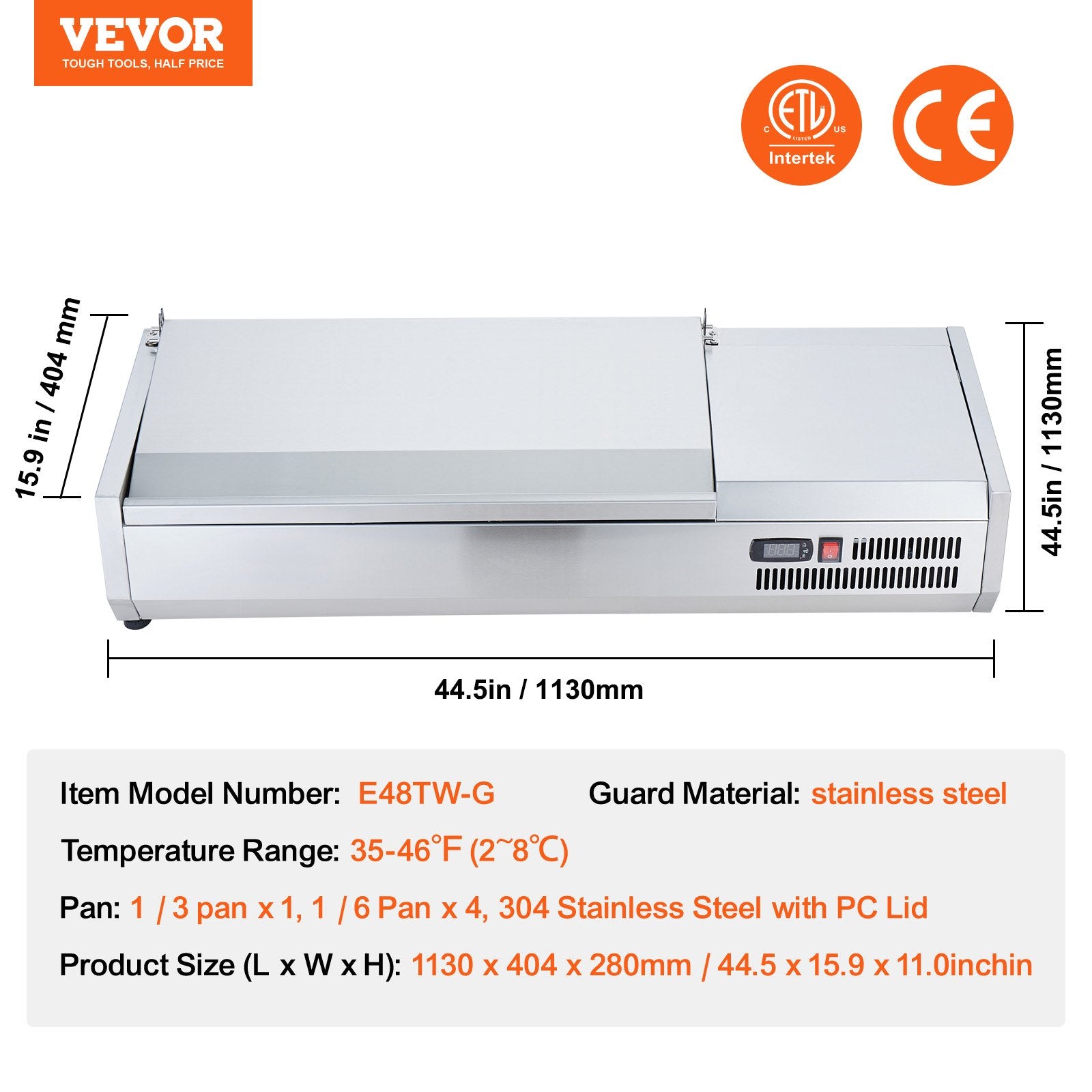 Šaldoma ingredientų vitrina VEVOR D48TW-G, 140 W