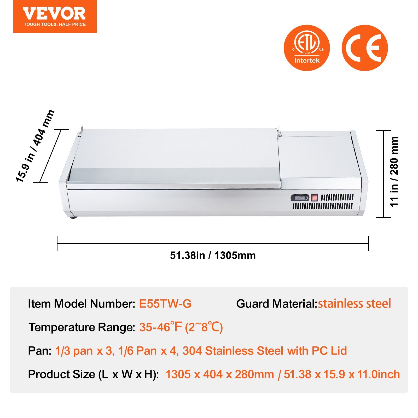 Šaldoma ingredientų vitrina VEVOR D55TW-G, 150 W
