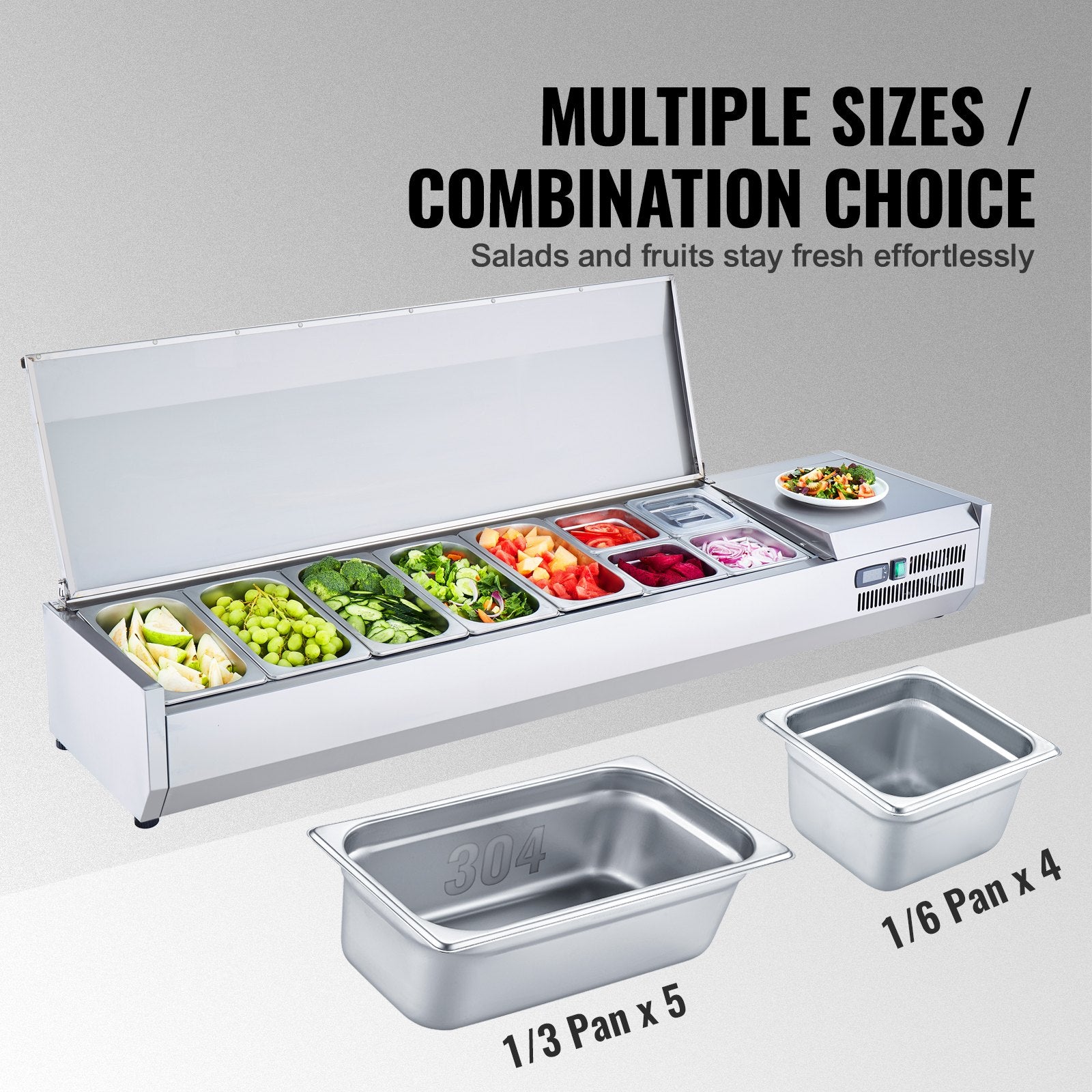 Šaldoma ingredientų vitrina VEVOR D71TW-G, 165 W