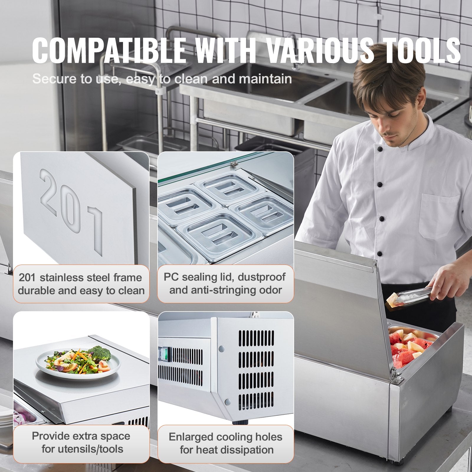 Šaldoma ingredientų vitrina VEVOR D71TW-G, 165 W
