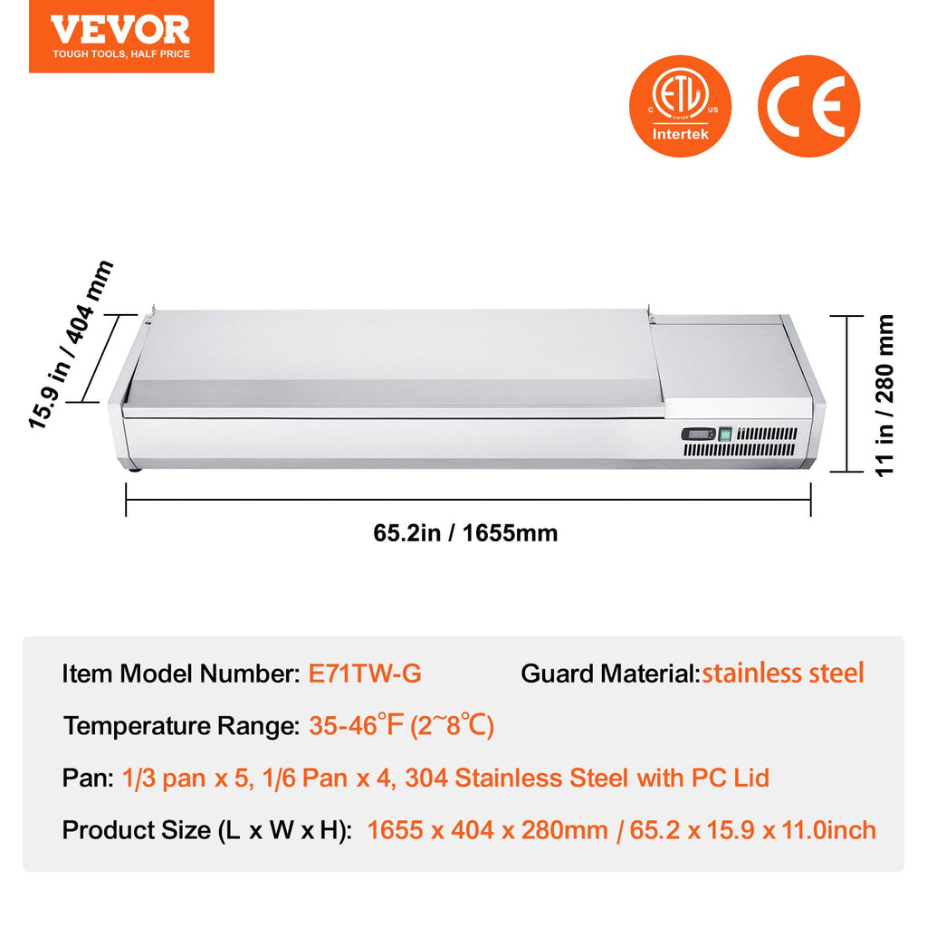 Šaldoma ingredientų vitrina VEVOR D71TW-G, 165 W