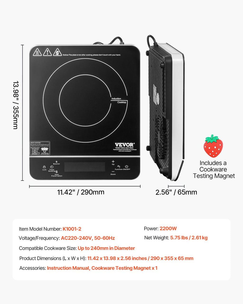 Nešiojama indukcinė kaitlentė VEVOR K1001-2, 2200 W