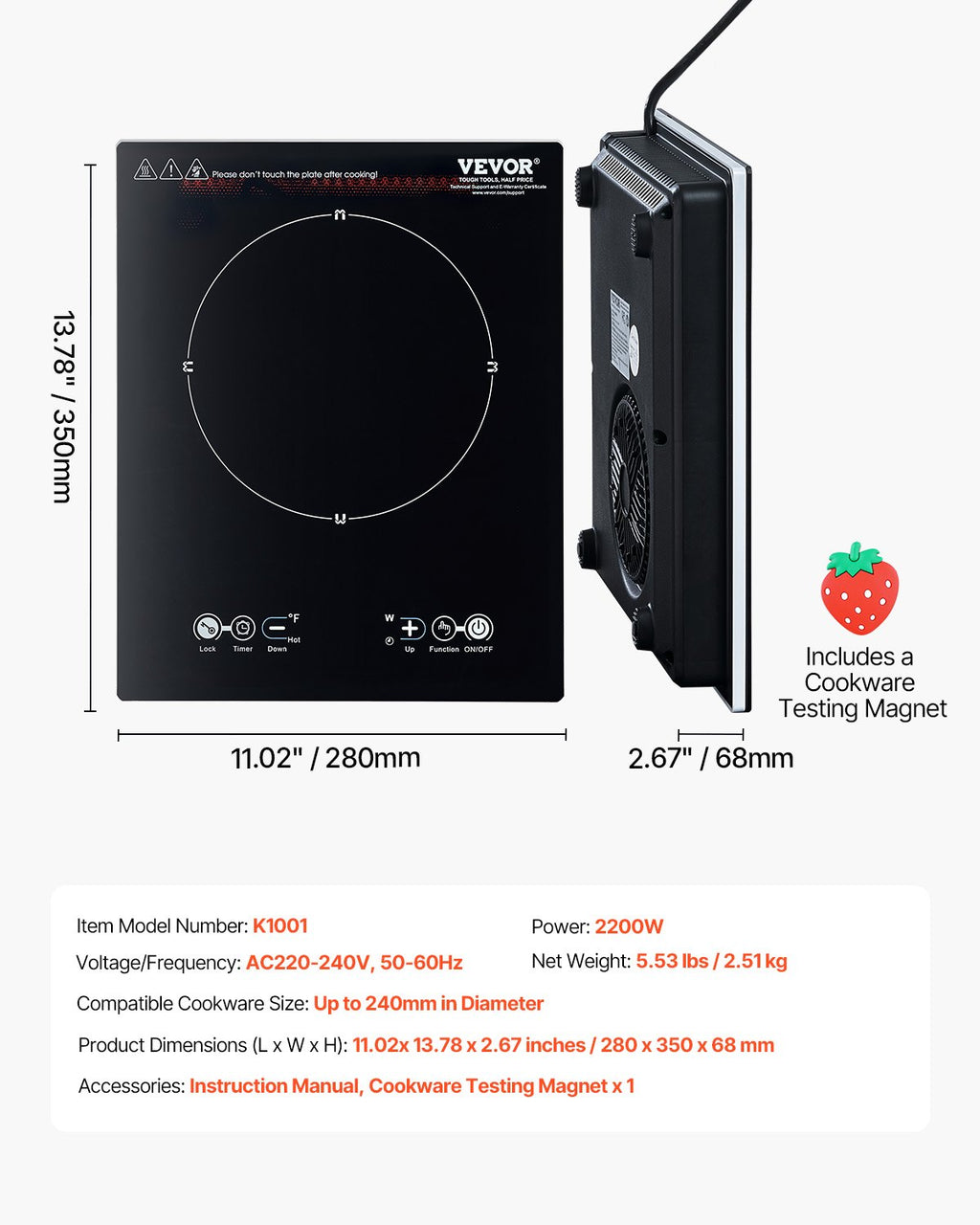 Nešiojama indukcinė kaitlentė VEVOR K1001, 2200 W