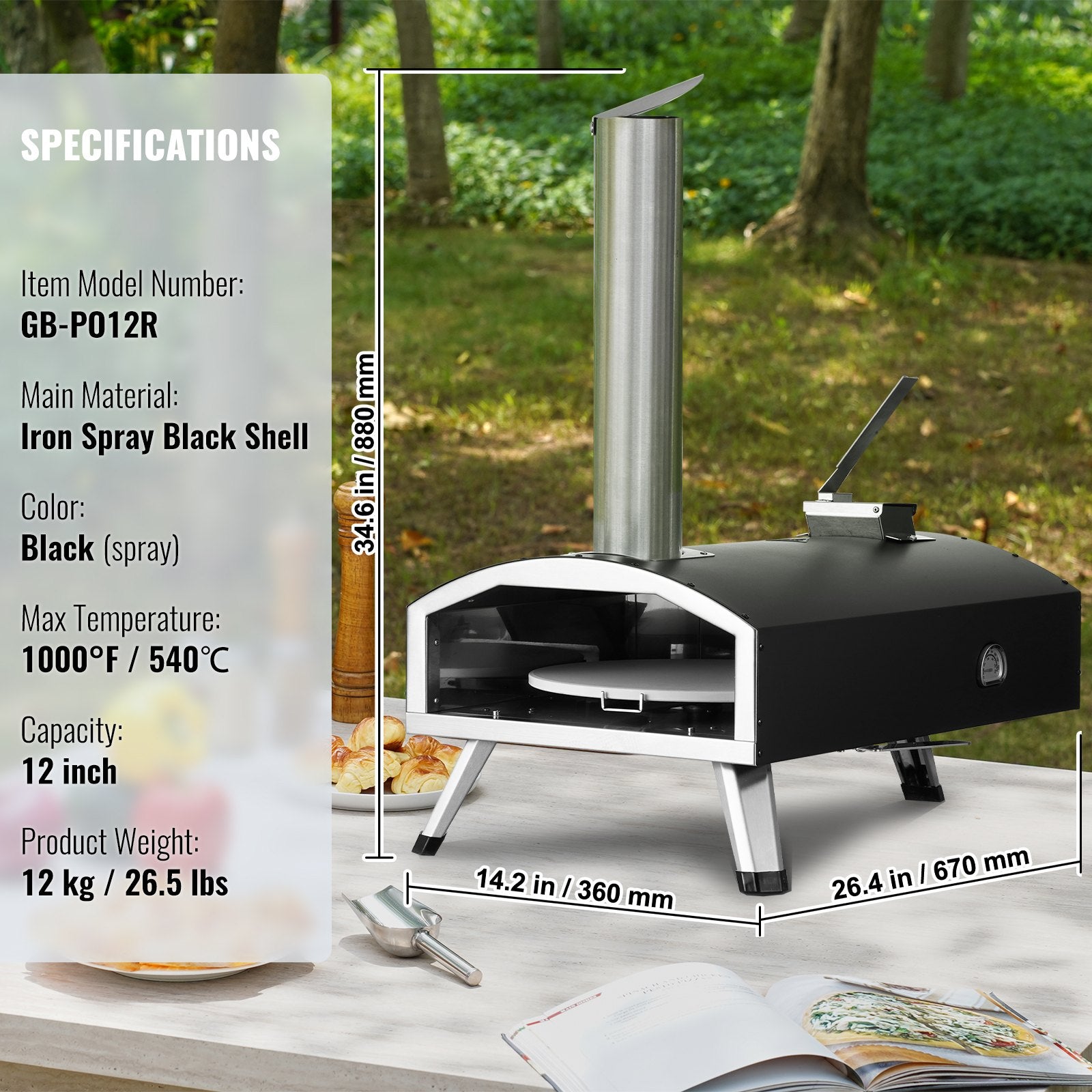 Lauko picų krosnis VEVOR GB-PO12R, 30,5 cm