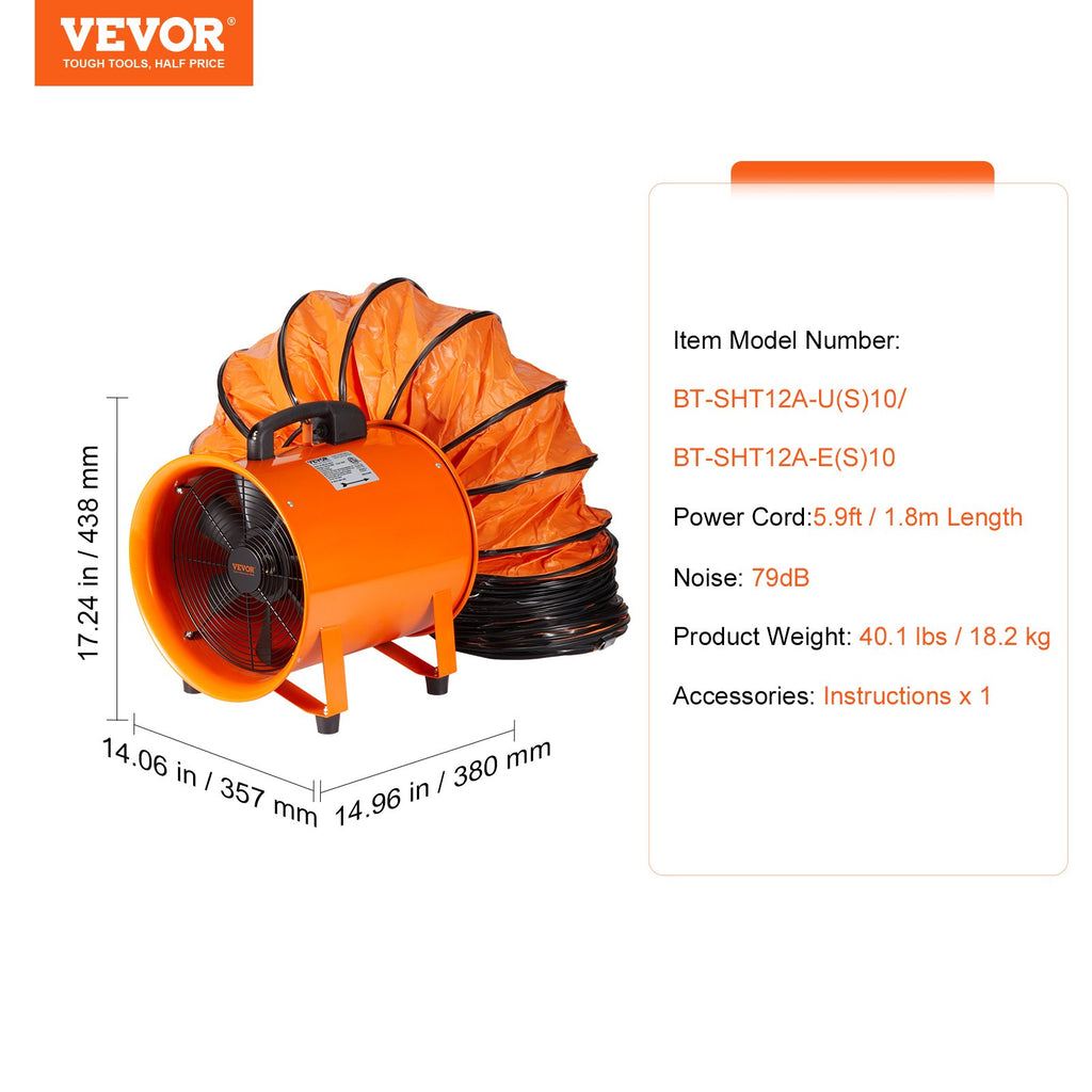 Nešiojamas ventiliatorius VEVOR BT-SHT12A-U(S)10, 367 W