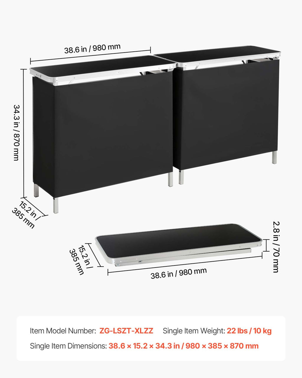 Sulankstomas baro stalas VEVOR ZG-LSZT-XLZZ, 980 x 385 x 870 mm