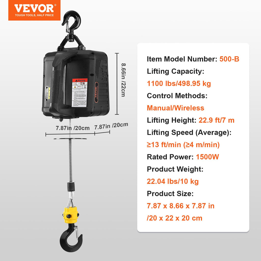 Elektrinė gervė VEVOR 500-B, 499 kg
