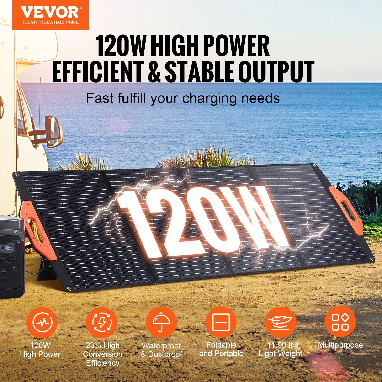 Nešiojama saulės baterija VEVOR S120, 120W