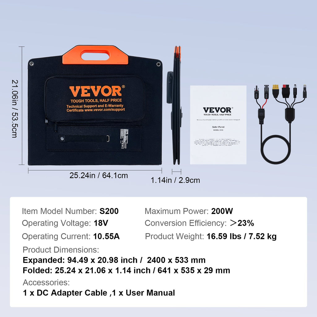 Nešiojama saulės baterija VEVOR S200, 200W