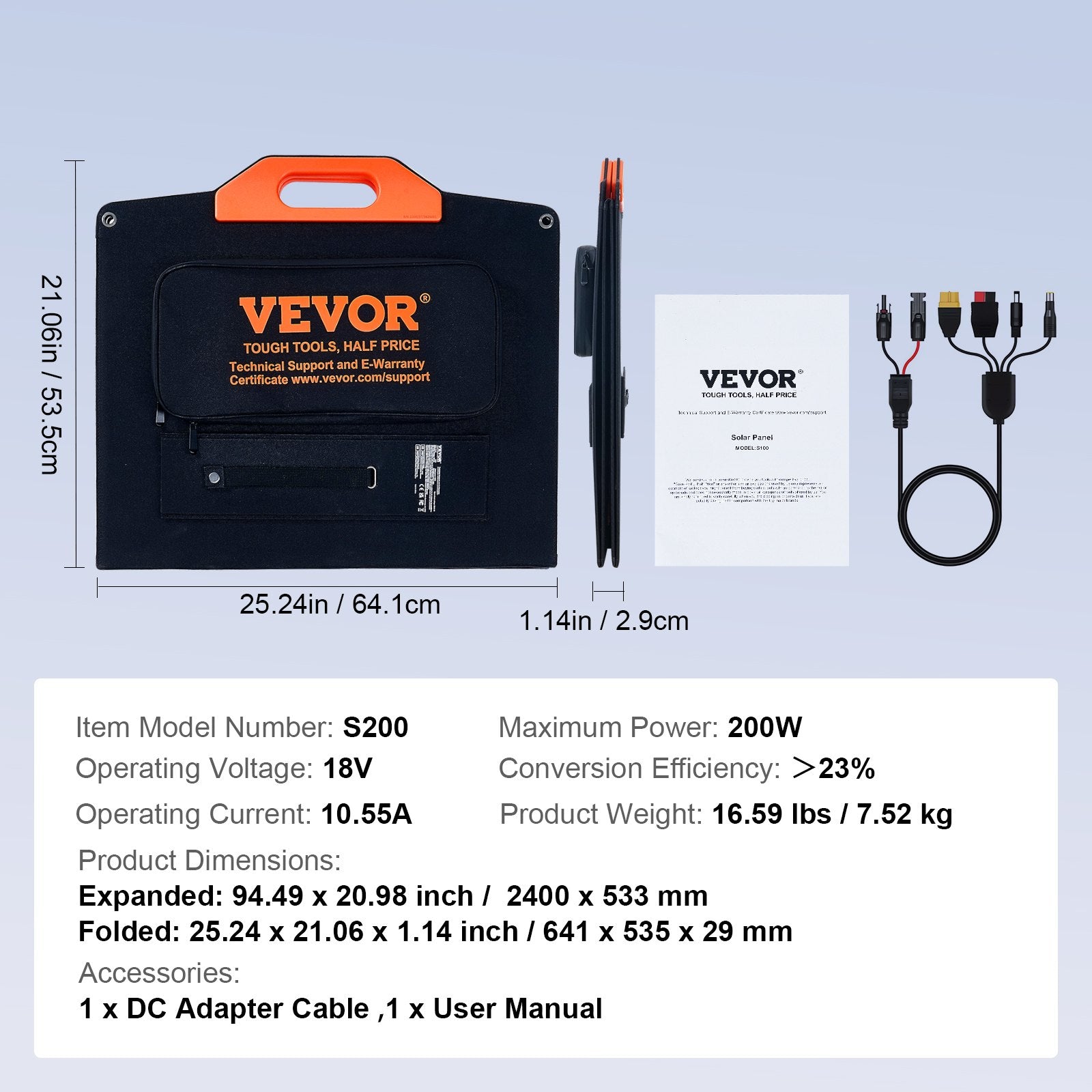 Nešiojama saulės baterija VEVOR S200, 200W