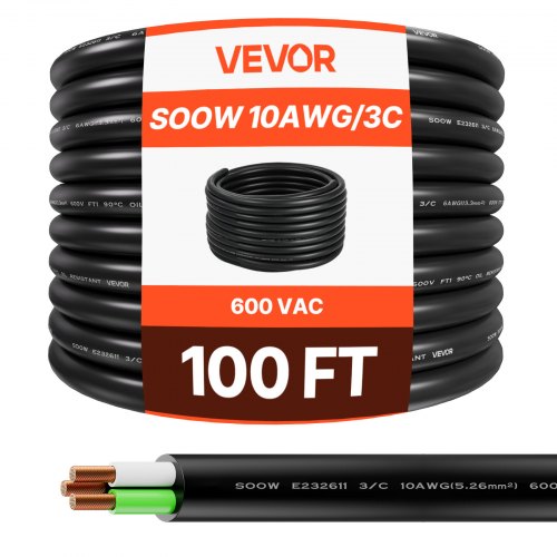 Elektros maitinimo kabelis VEVOR SOOW 10AWG/3C, 30,48 m